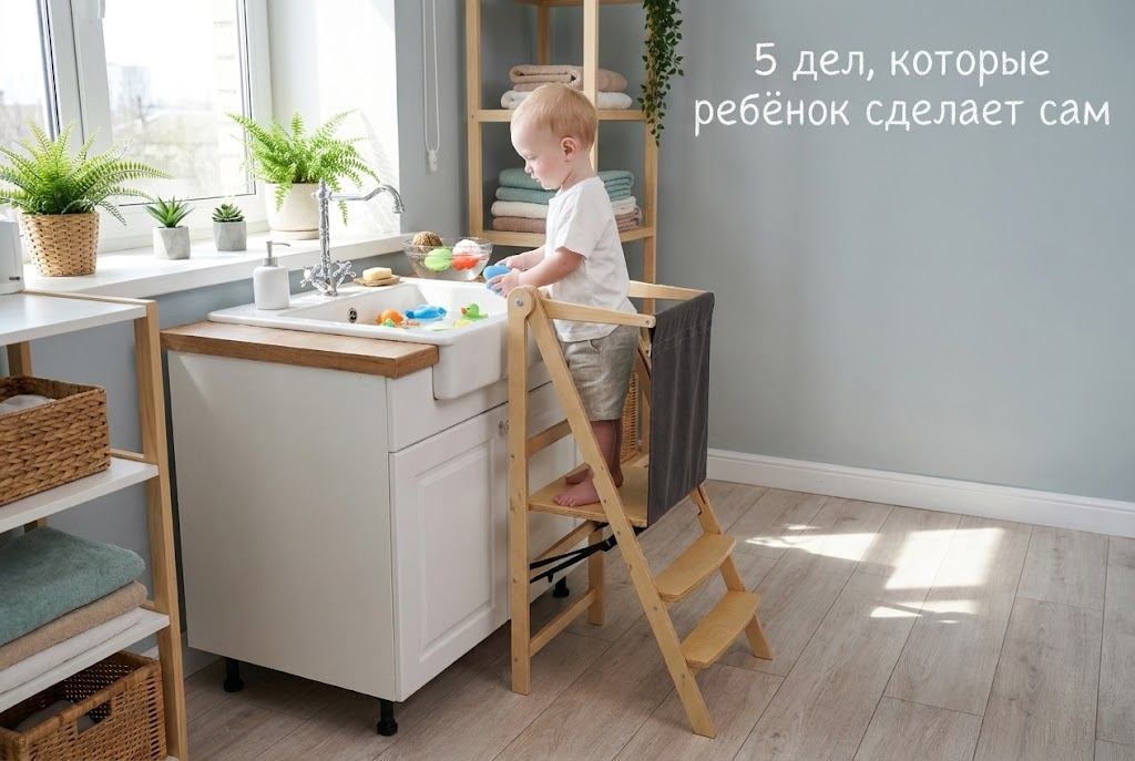 Ребенок и родитель вместе считают ингредиенты для рецепта на кухне