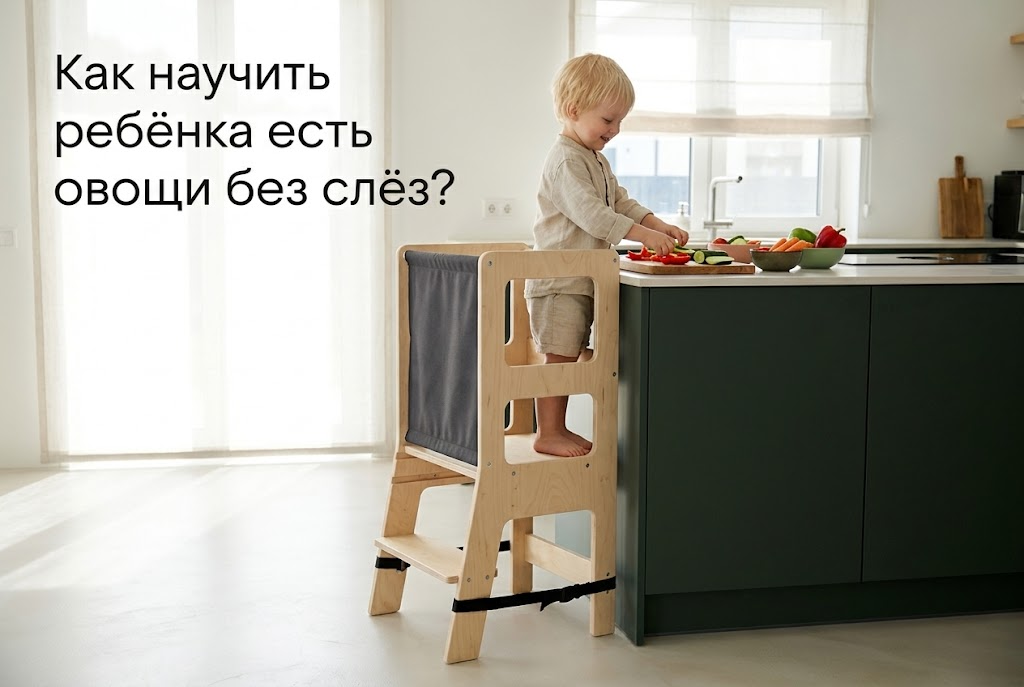 Ребенок помогает готовить салат из свежих овощей на кухне